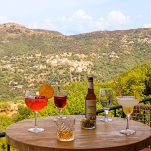 Vue depuis le restaurant de l'hôtel Balagne sur le maquis Corse et ses multiples paysages